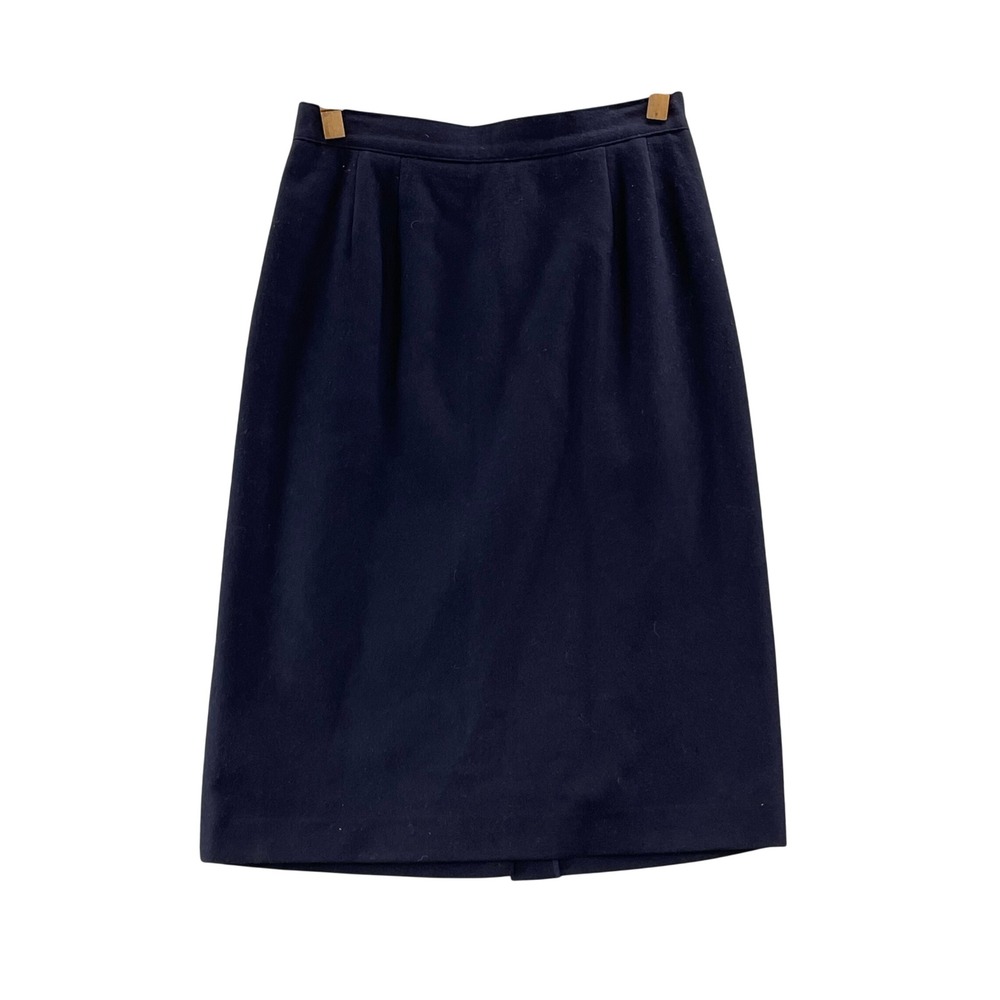 Sag Harbor Pencil Skirt Womens 12 Navy Blue Wool Vintage Pleated High Waist Midi